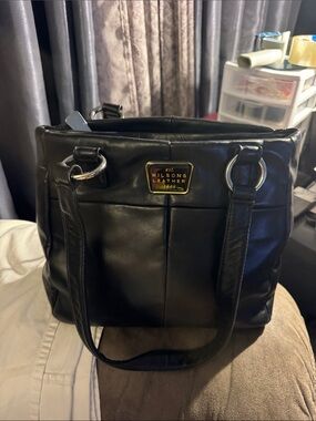Wilsons Leather Black Leather Tote with Polished Hardware